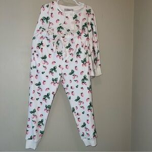 SweetHoney White Pajama Joggers Set with Strawberry Print